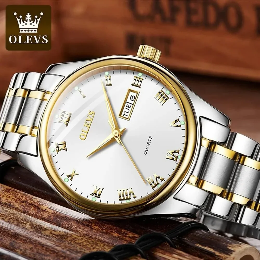 Olevs Men's Steel White-Surface Waterproof Stainless Luminous Stylish Watch